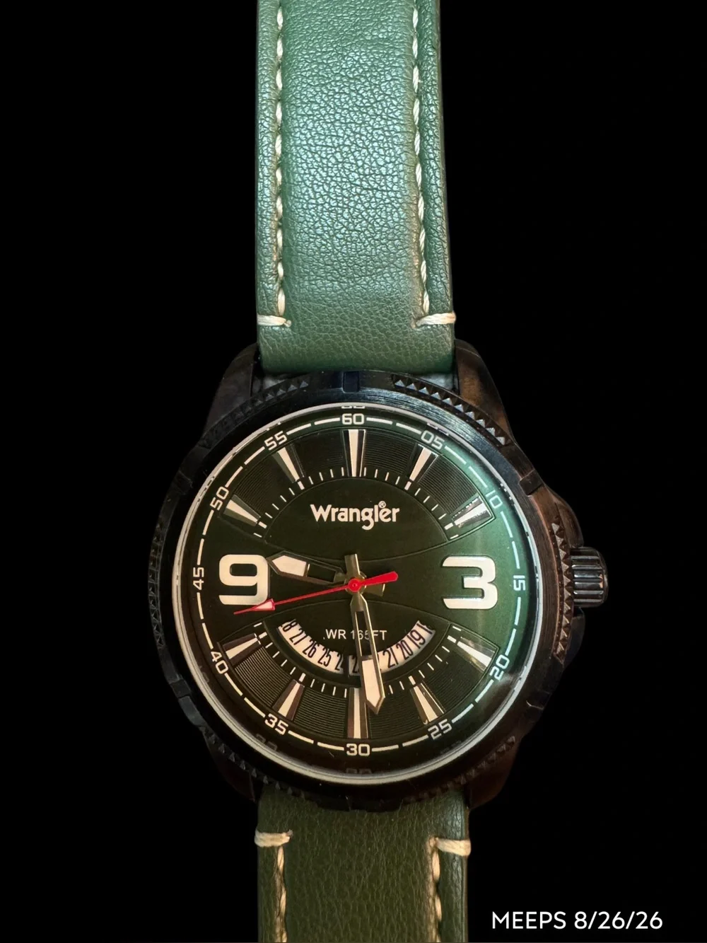 Nice Wrangler Men’s Watch - Western Collection - Black Metal Case, Green Band